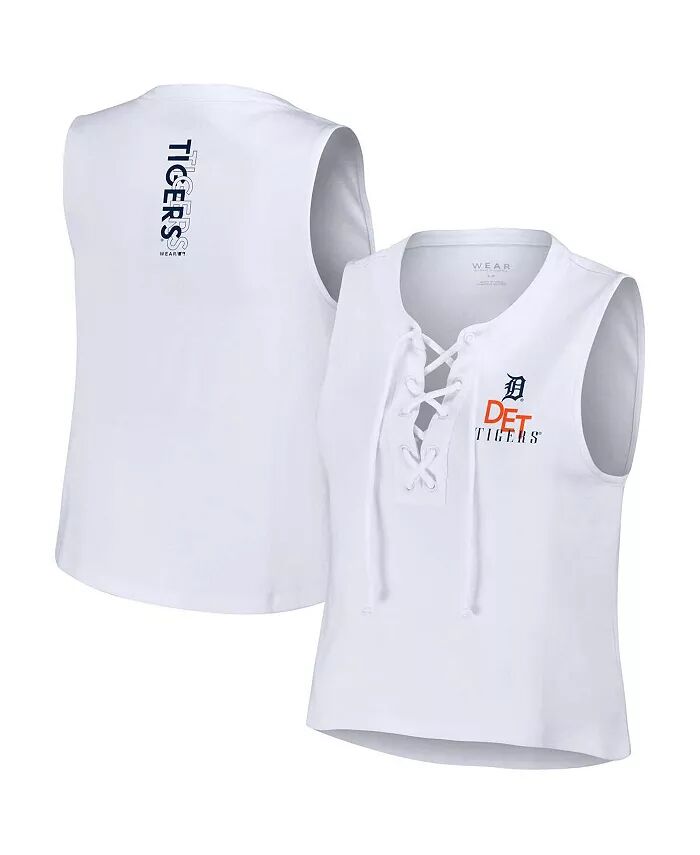 

Женская белая майка Detroit Tigers со шнуровкой WEAR by Erin Andrews