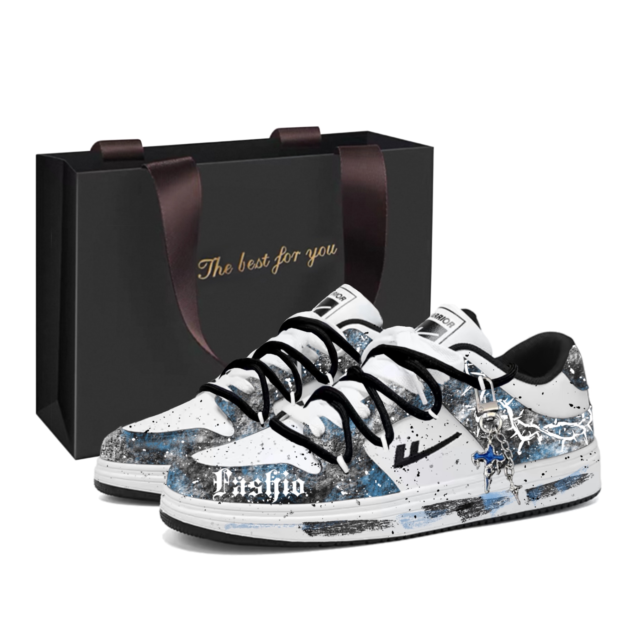 

Абразивостойкие низкие скейтборд-кроссовки с эффектом увеличения роста Unisex WARRIOR, белый синий черный