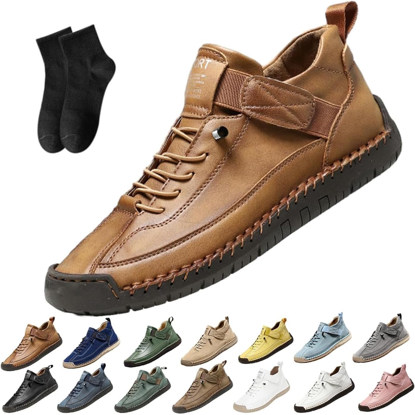 

Женские кожаные кроссовки, женская ручная работа кожаные ортопедические удобные туфли - поддержка свода стопы, регулируемые комфортные ортопедические туфли, мягкие удобные слипоны Noworfewer, коричневый