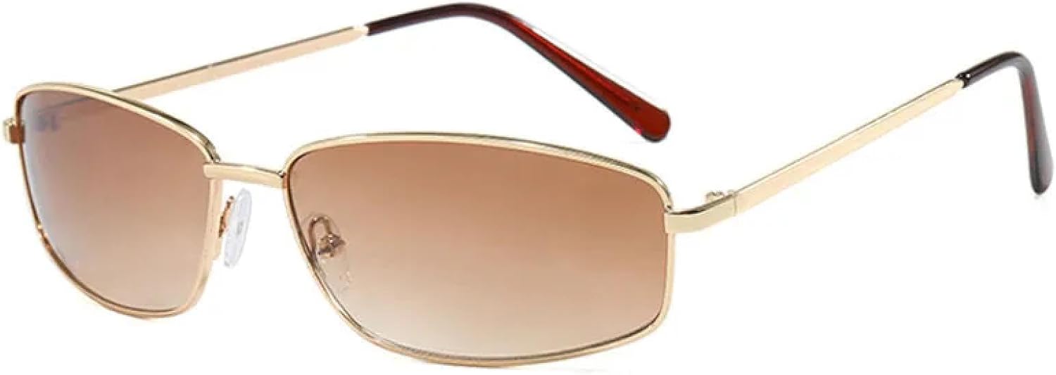 

Модные солнцезащитные очки с металлическими дужками и маленькой оправой для женщин, роскошные ретро-очки для летних путешествий с защитой от УФ-излучения UV400 TKKTLLT, Gold Gradient Tea