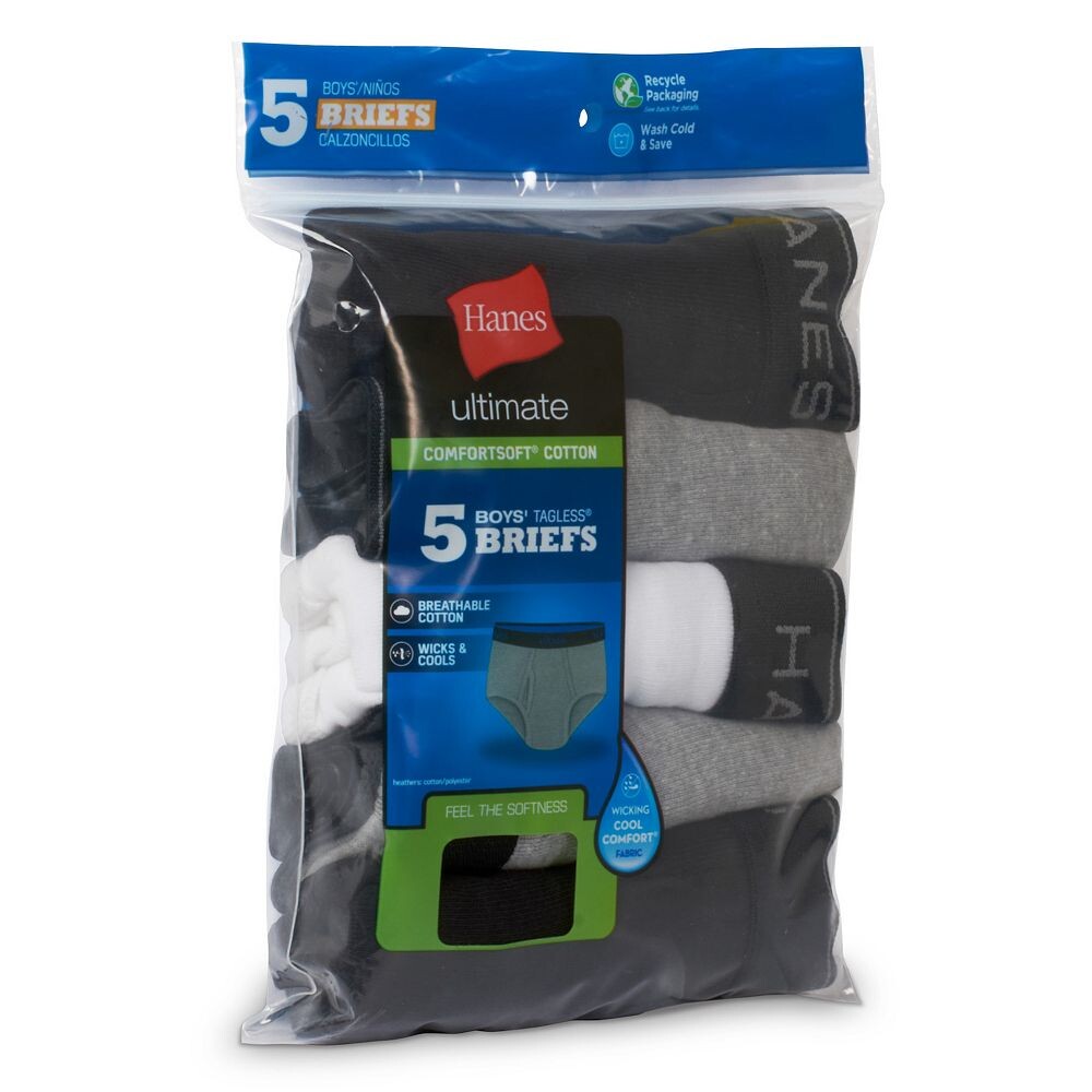 Комплект эластичных трусов Hanes Ultimate для мальчиков 6–16 лет, 5 шт., с поясом Comfort Flex и тканью Cool Comfort, цвет Black White Gray — фото 4