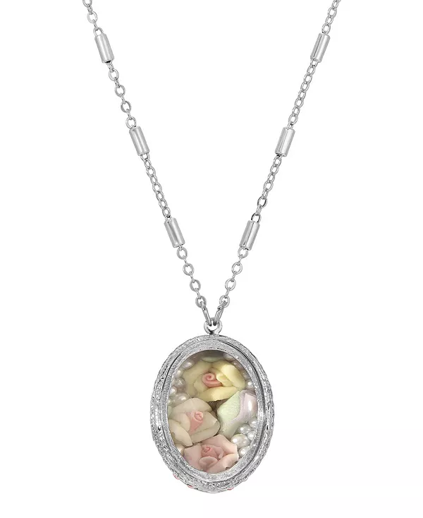 

Ожерелье из разноцветных овальных роз серебристого оттенка 2028, pink