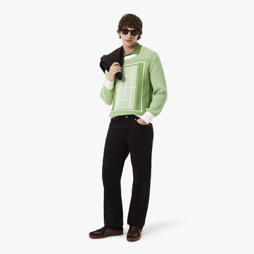 Мужской джемпер с жаккардовым узором «теннисный корт» зелёный от Lacoste — фото 4