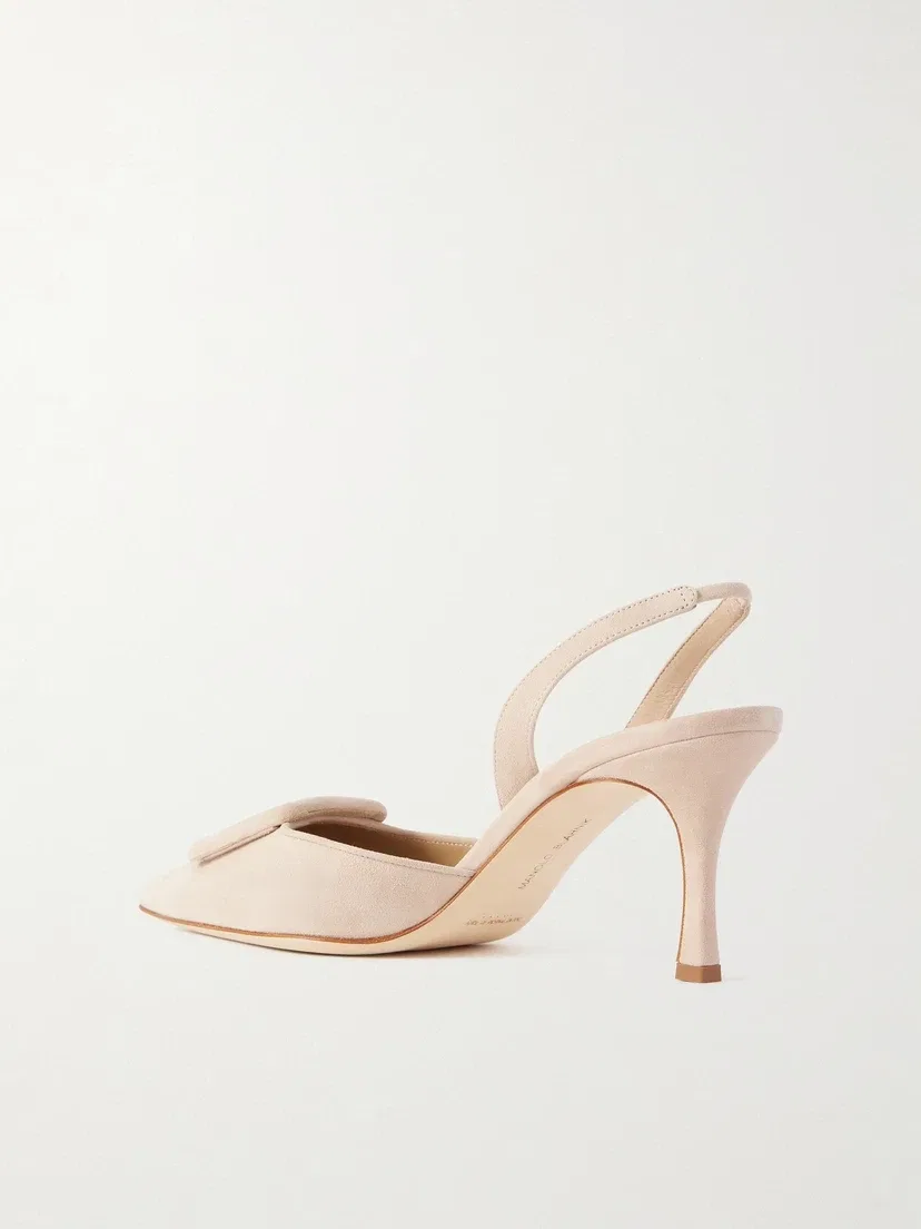 Босоножки на ремешке из замши Maysli 70 с пряжкой Manolo Blahnik, бежевый — фото 3