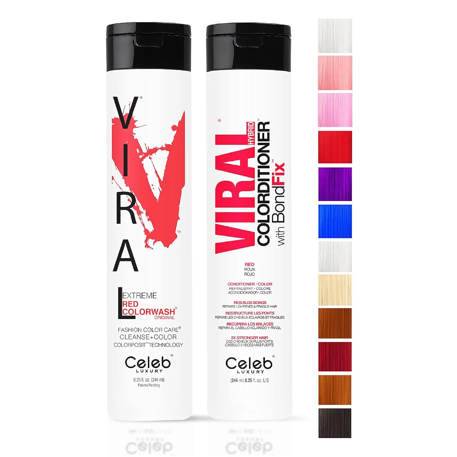 Celeb Luxury Intense Color Depositing Colorwash шампунь + BondFix восстановитель, веганская краска для волос, на основе растений, полуперманентный цвет, наборы Viral и Gem Lites, Red