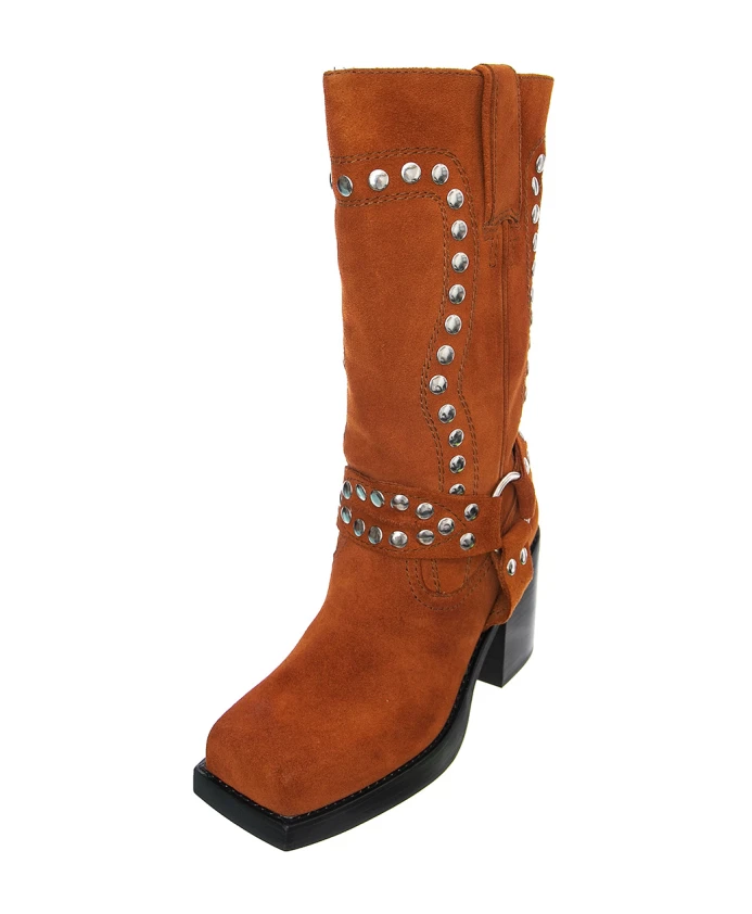 Ботинки на блочном каблуке из замши с заклепками Jeffrey Campbell, коричневый — фото 2
