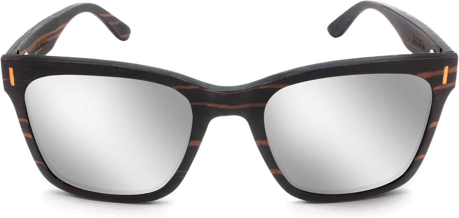 

Aluna - Деревянные солнцезащитные очки для женщин и мужчин, легкие и стильные солнцезащитные очки с поляризованными линзами HD, модные солнцезащитные очки в стиле ретро, Ebony / Silver