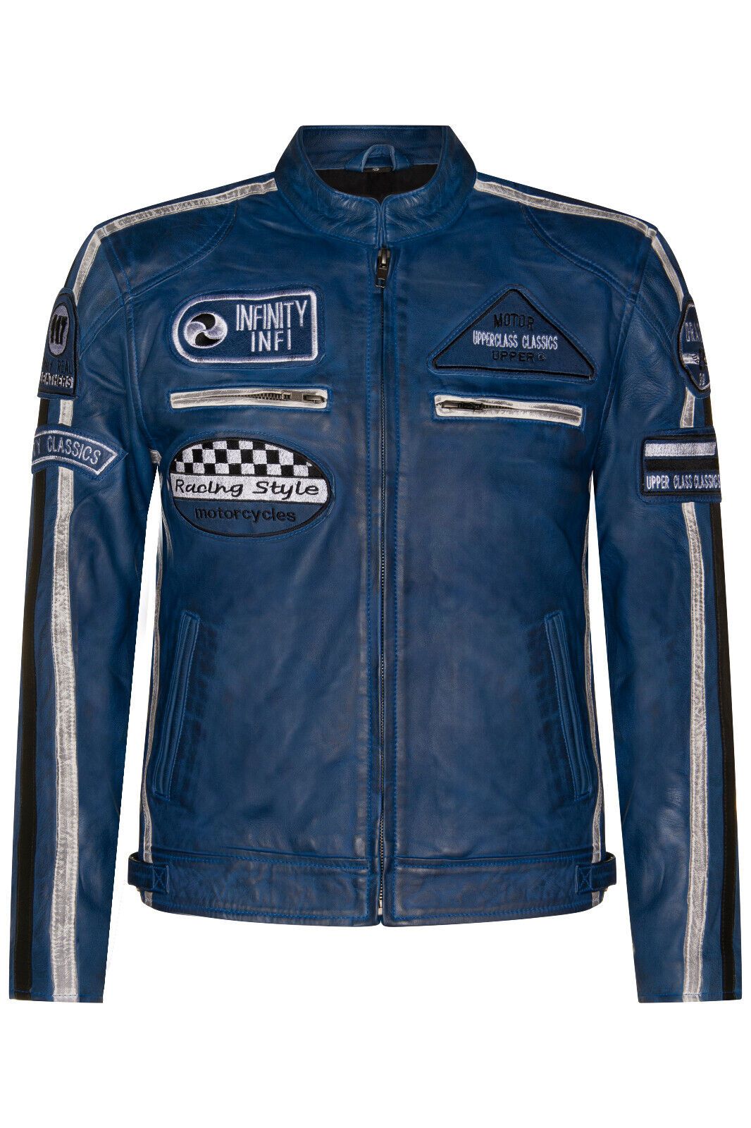 

Кожаная мотокуртка Racing Biker на молнии Infinity Leather, синий