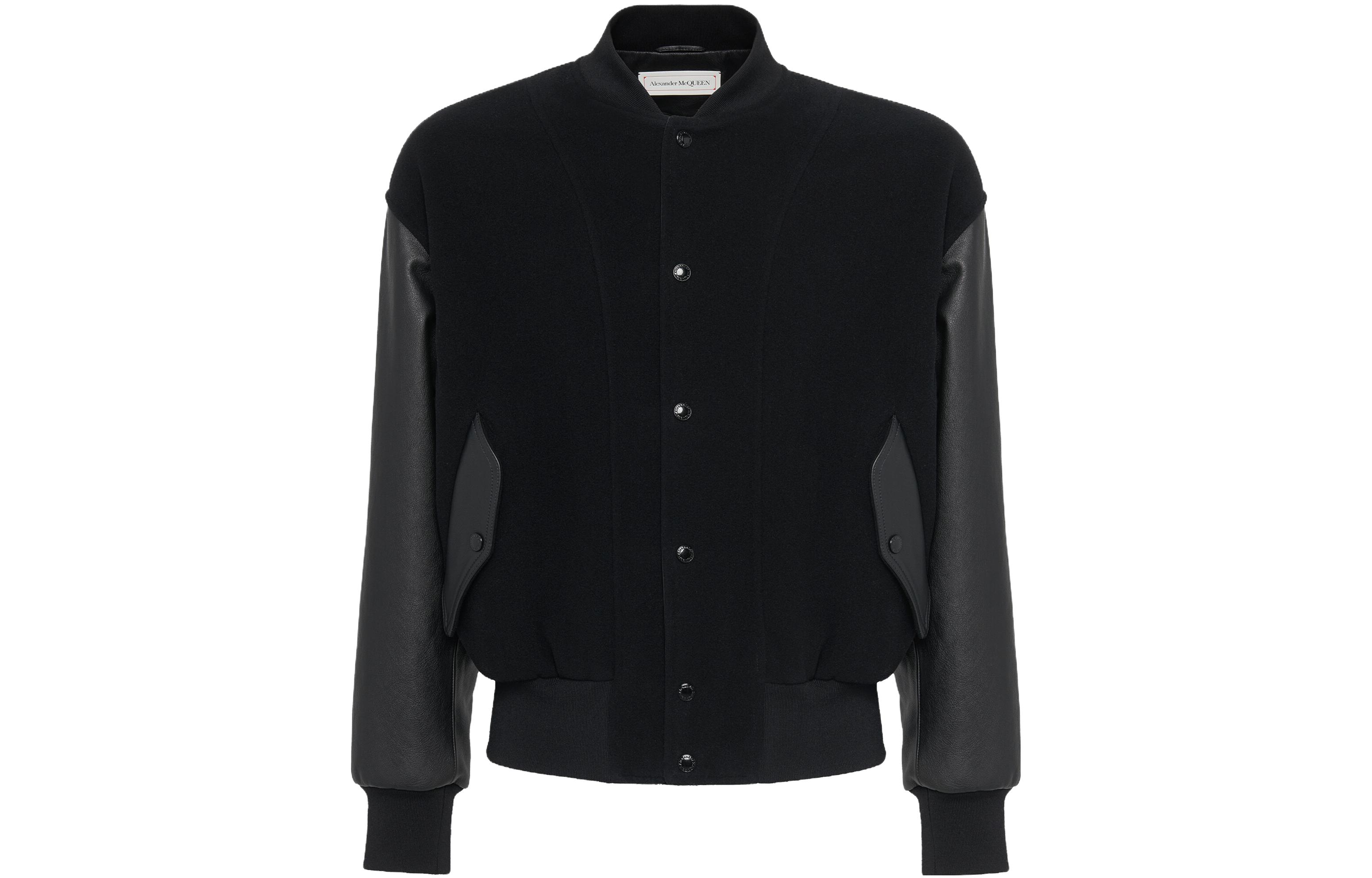 

Alexander McQueen Кожаная куртка-бомбер с нашивкой логотипа, Black