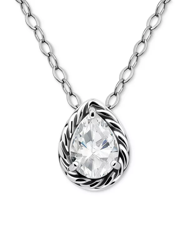 

Ожерелье с подвеской-солитером из кубического циркония (1 карат) из 18-каратного золота на стерлинговом серебре, длина 16 дюймов + удлинитель 2 дюйма Giani Bernini, silver