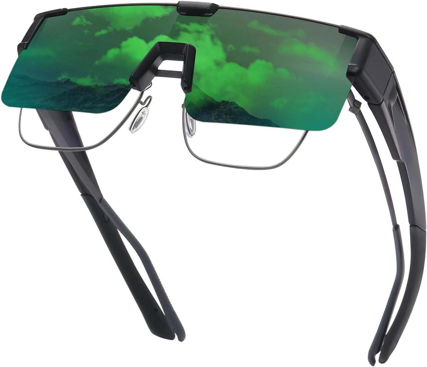 

Солнцезащитные очки HAOLOTA Fit Over Glasses для мужчин, обтекаемые солнцезащитные очки для вождения, езды на велосипеде и активного отдыха на природе, с защитой от УФ-излучения, A03 Mat Black Frame Green Lens