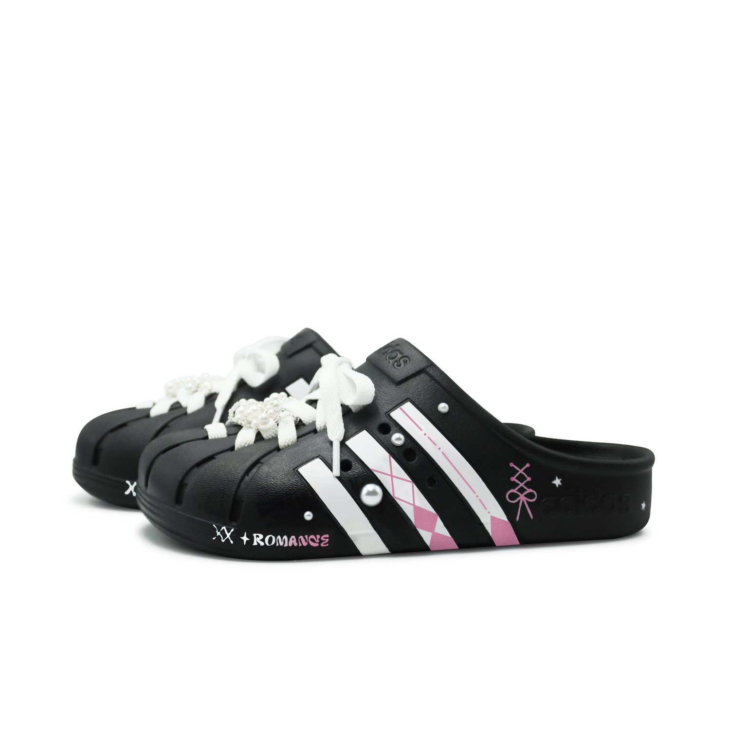 ADILETTE CLOGS Тапочки с обёрнутым носком Унисекс Чёрный Белый Розовый Adidas, Чёрный Розовый — фото 4