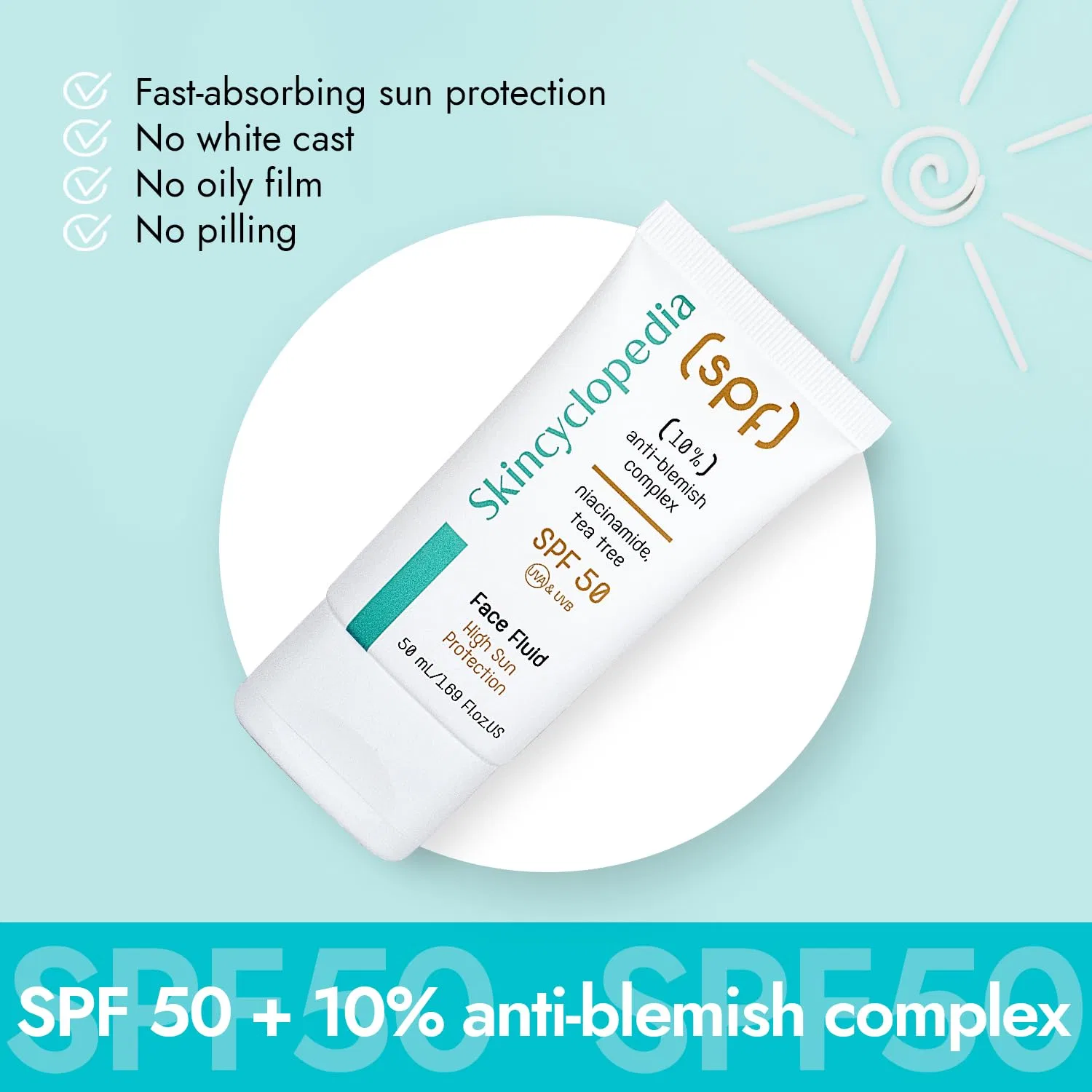 Солнцезащитный флюид для лица SPF 50 с ниацинамидом и чайным деревом от Skincyclopedia Skincyclopedia — фото 2
