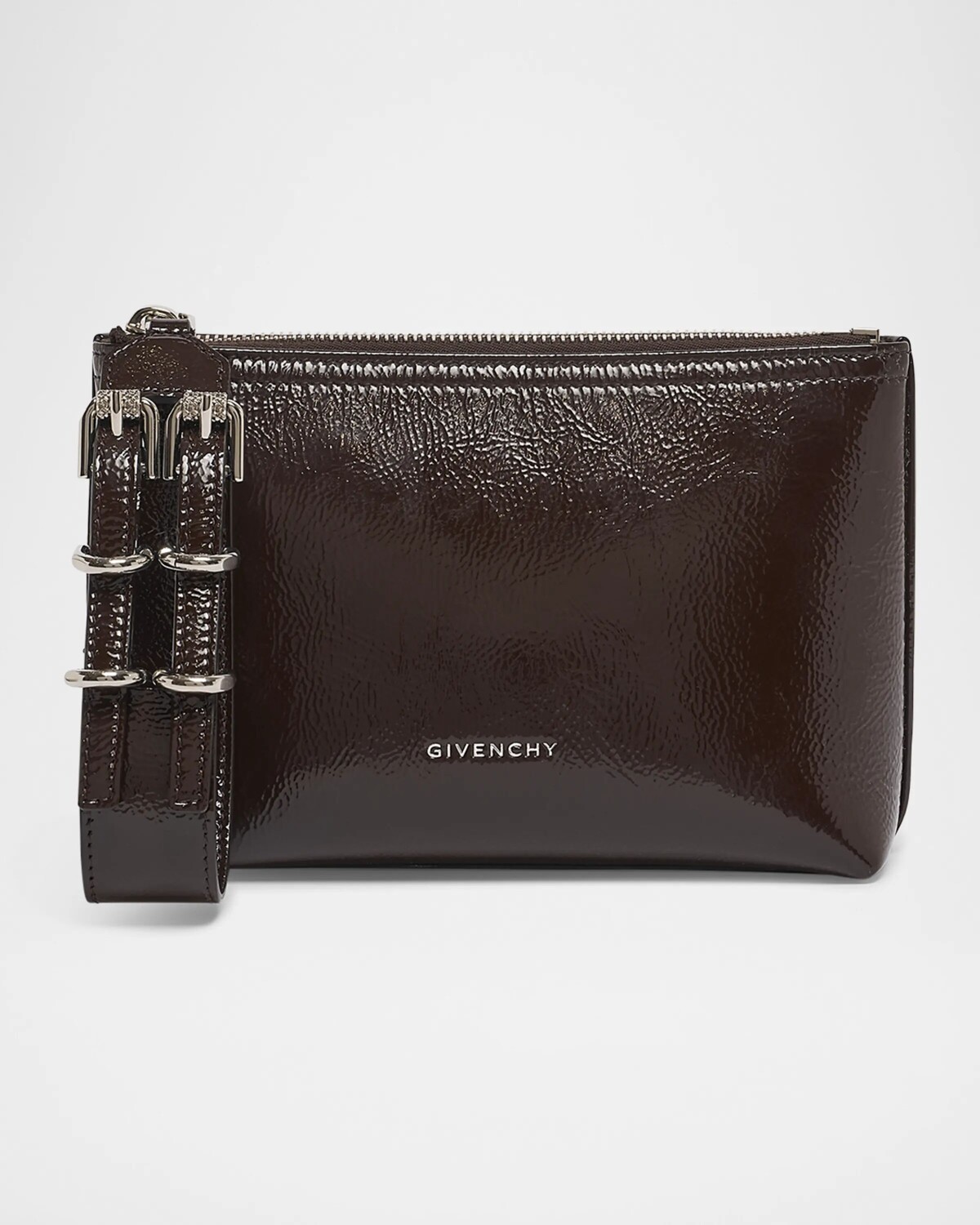 

Маленькая сумка Voyou из блестящей мятой кожи Givenchy, цвет Ebony Brown