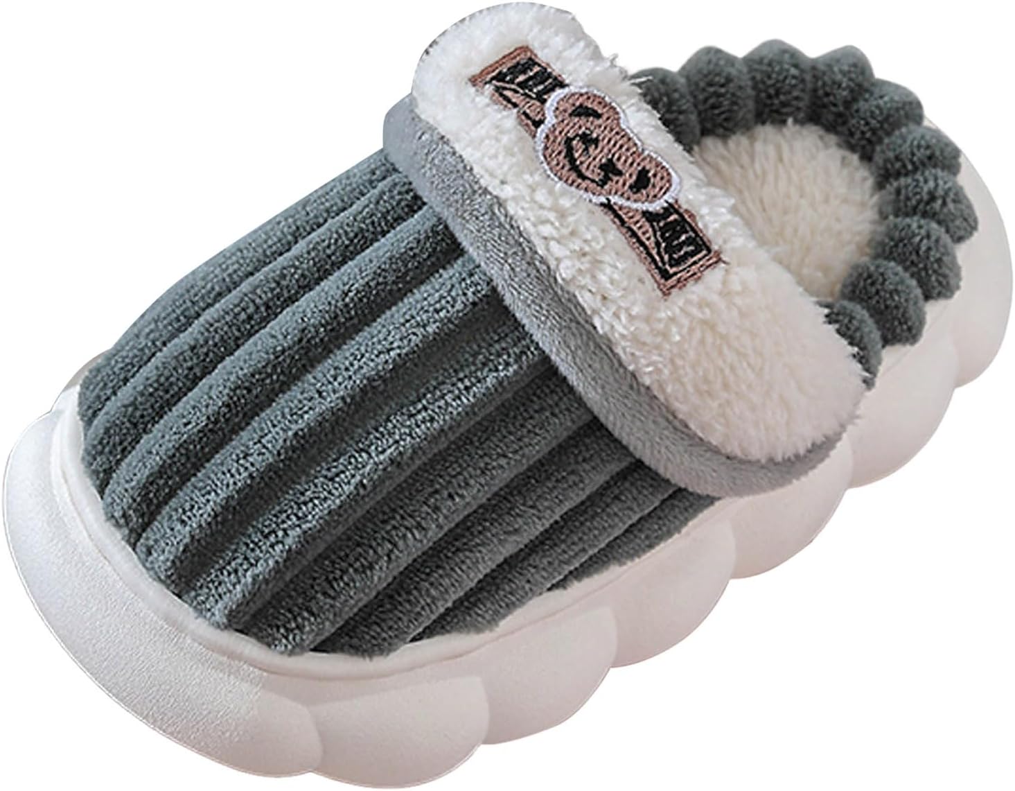 

Мягкие домашние тапочки для мальчиков и девочек, плюшевые, удобные, теплые, нескользящие, для дома, зимние, с толстой подошвой Iwihmiv, серый