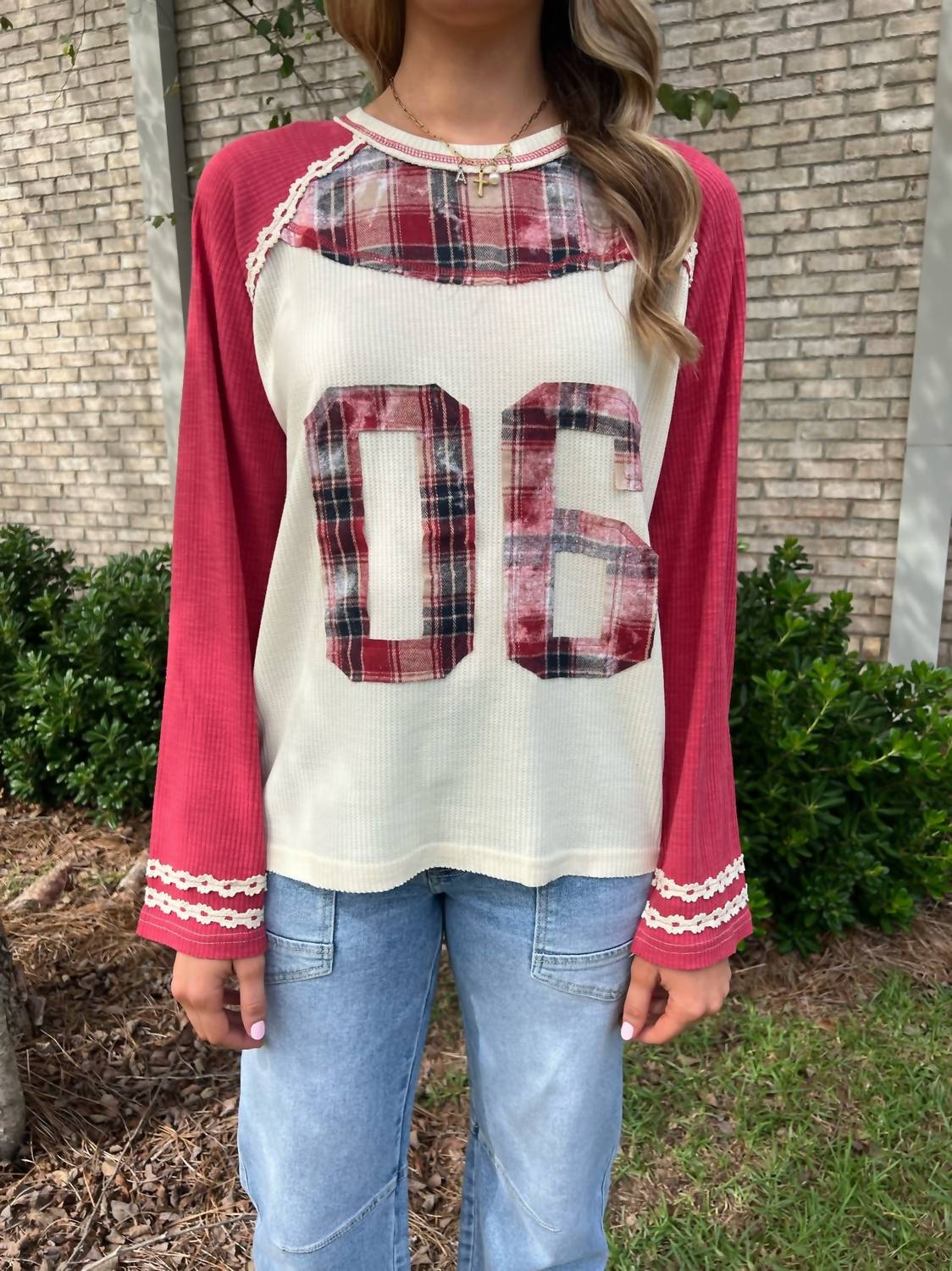 

Варсити топ из вафельной ткани в розовом цвете POL