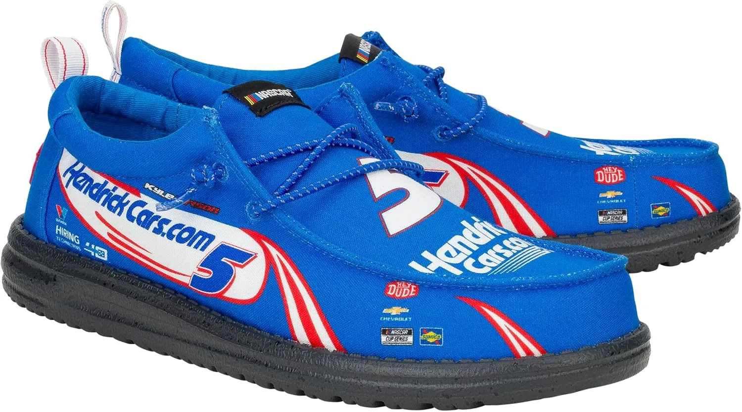 Мужские удобные легкие лоферы HEYDUDE X NASCAR без шнурков, Electric Blue Black — фото 3