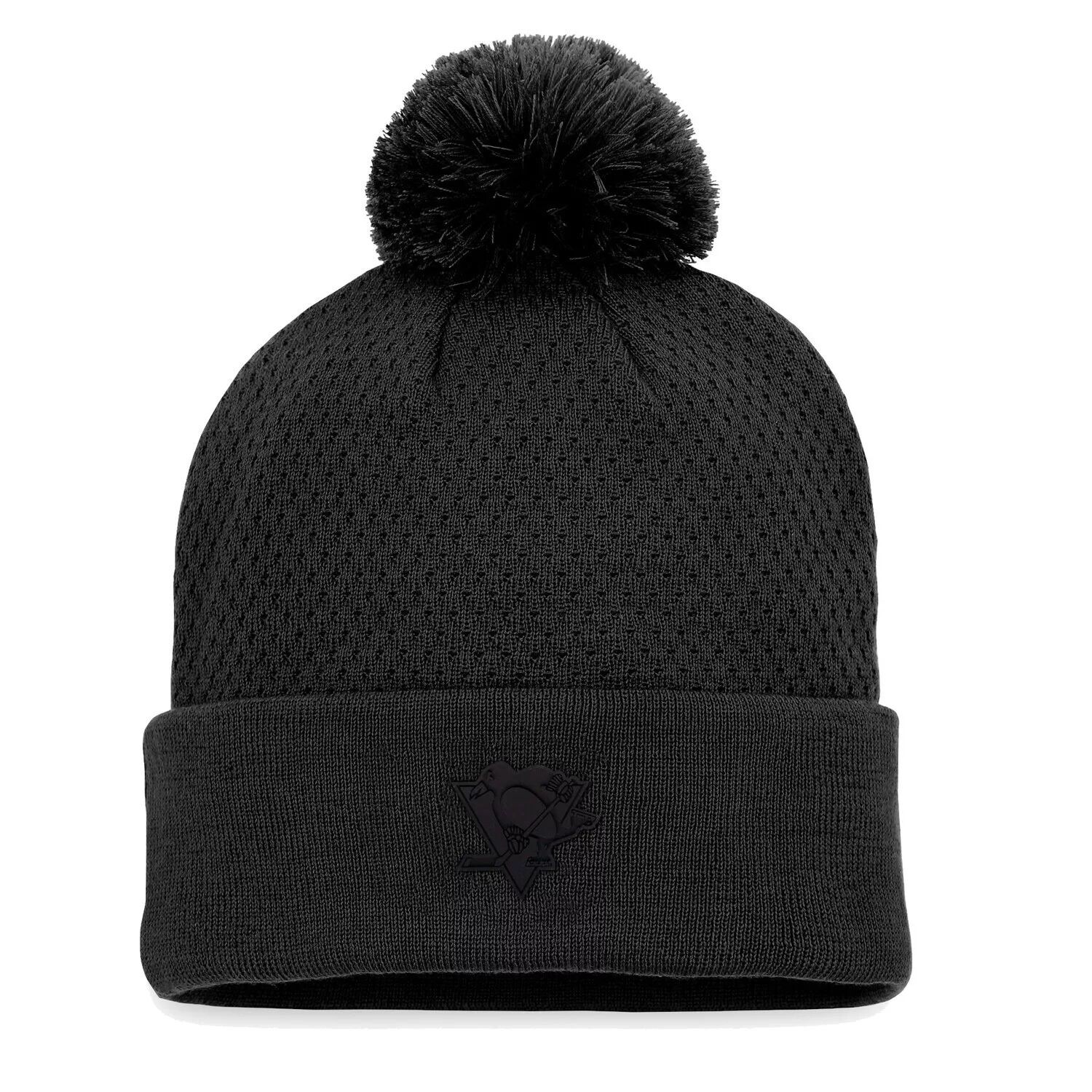 

Женская черная фирменная вязаная шапка Fanatics Pittsburgh Penguins Authentic Pro Road с манжетами и помпоном Fanatics