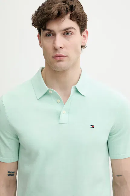Поло мужское хлопковое Tommy Hilfiger, бирюзовый — фото 4