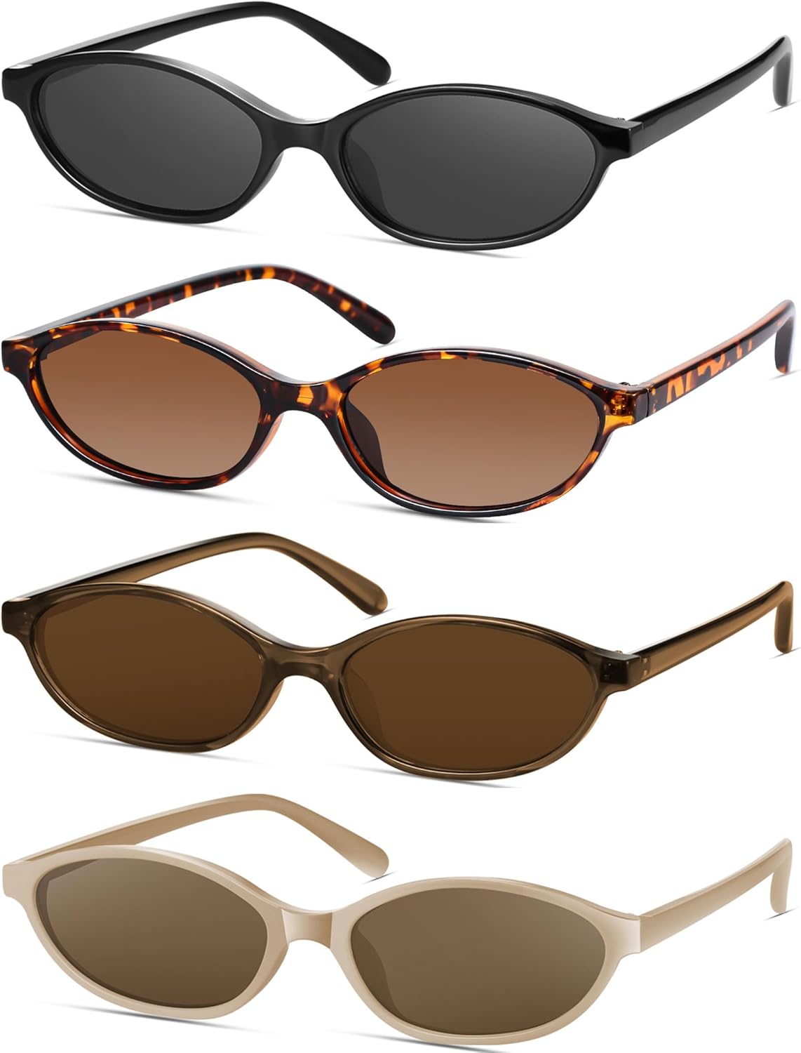 

Ретро-солнцезащитные очки «кошачий глаз» овальной формы для женщин, в стиле Y2k, модные узкие солнцезащитные очки с защитой от УФ-излучения YMRFW, 4pack（black/Gray+tortoise/Gradient Tea+brown/Brown+khaki/Tea)