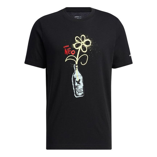 

Футболка neo m july tee 1 cartoon printing sports round neck short sleeve black Adidas, черный