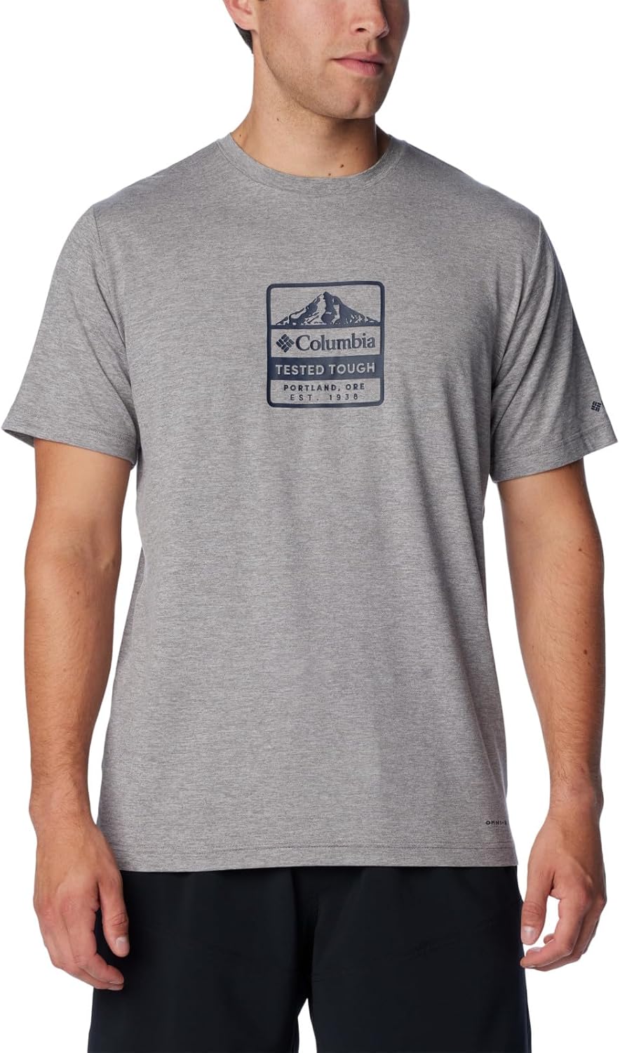 

Мужская футболка Columbia Kwick Hike с коротким рукавом и принтом, Boulder Heather/Tested Tough Pdx