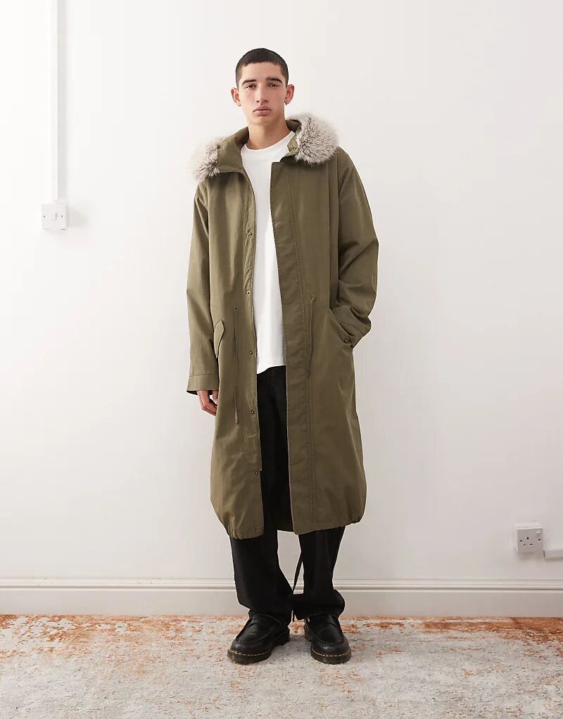 

Удлиненная парка Reclaimed Vintage с капюшоном из искусственного меха цвета хаки