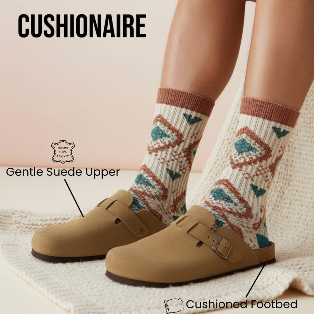Мужские сабо CUSHIONAIRE Haze из настоящей замши - удобные слипоны с регулируемой пряжкой, коричневый — фото 3