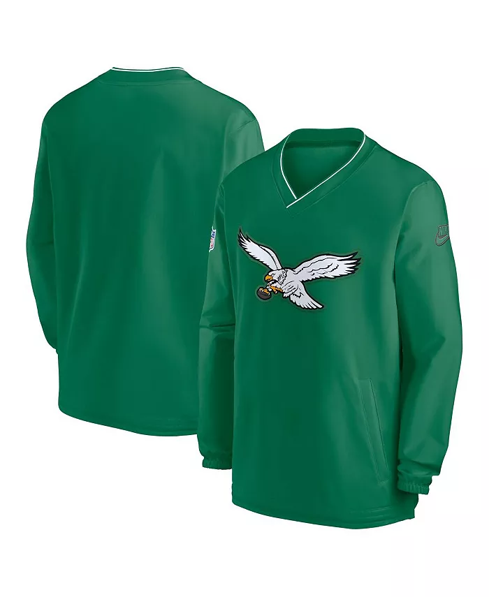 Мужская толстовка с длинным рукавом и V-образным вырезом Kelly-Green Philadelphia Eagles Throwback Logo Nike