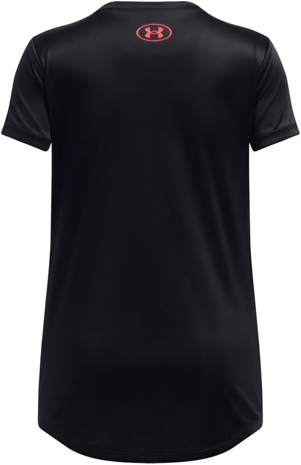Футболка Under Armour Girls с короткими рукавами и большим логотипом Tech Print, (007) Black/Racer Red — фото 2