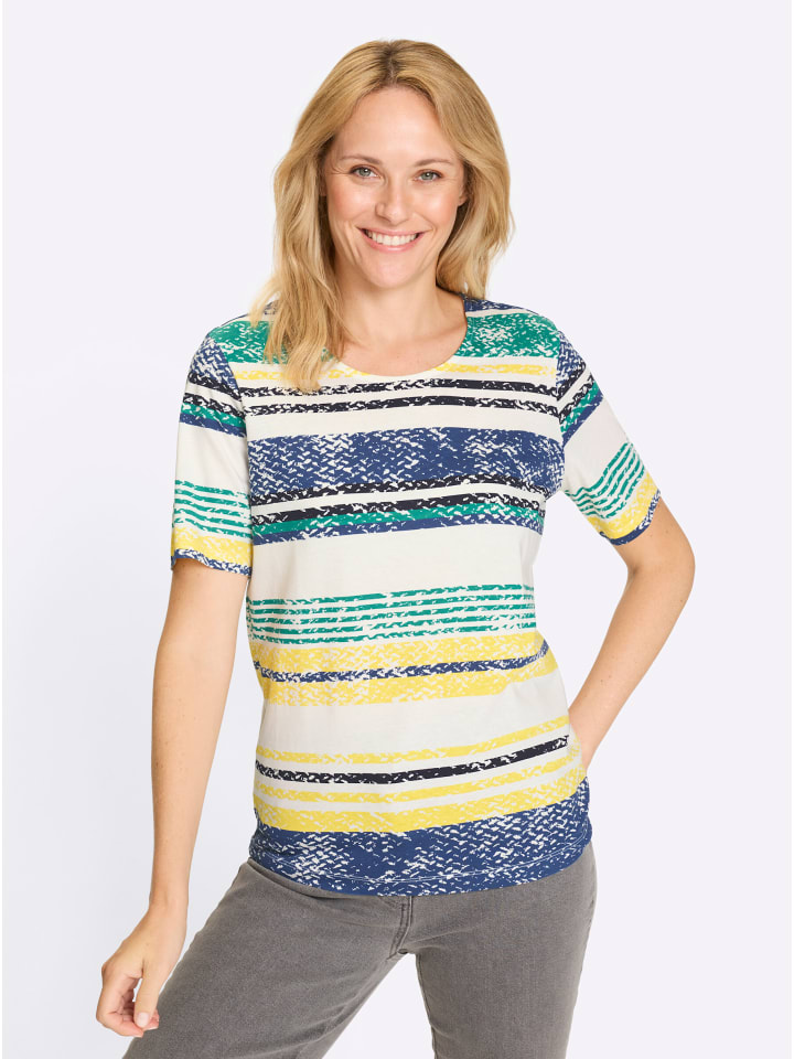 

Рубашка с круглым вырезом из джинсов цвета экрю в синюю полоску Sieh an!