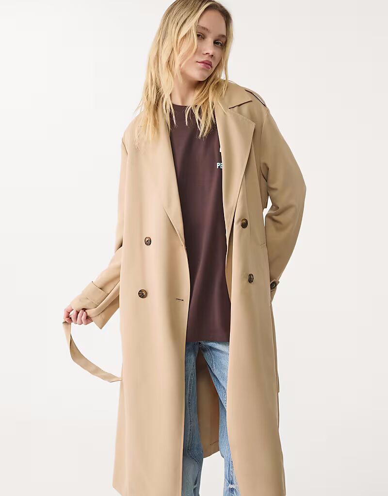 

Тренч Stradivarius с поясом бежевого цвета