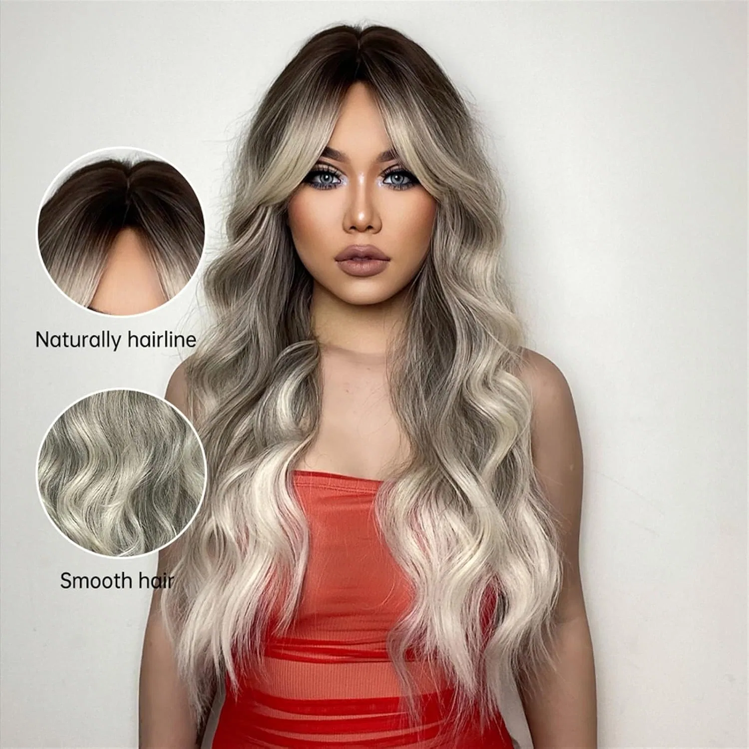 Женский парик Ombre Ash Brown Blonde, длинный волнистый Zattydv — фото 4