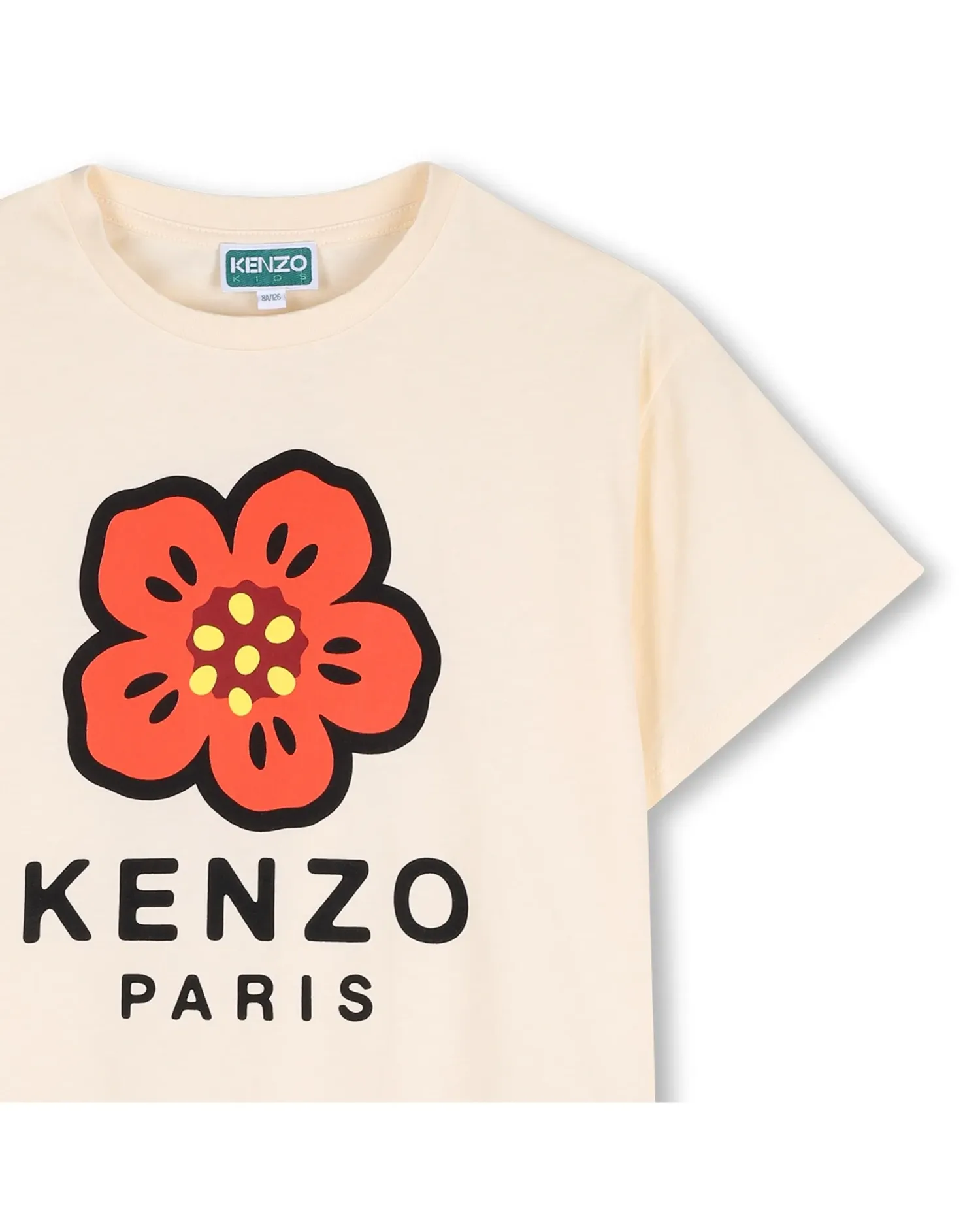 Детская унисекс футболка с коротким рукавом с рисунком спереди из хлопка Kenzo Kids, Natural — фото 4