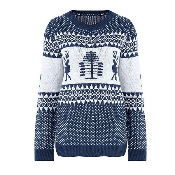 

Женский свитер с рождественской елкой и оленями Kojooin, Blue