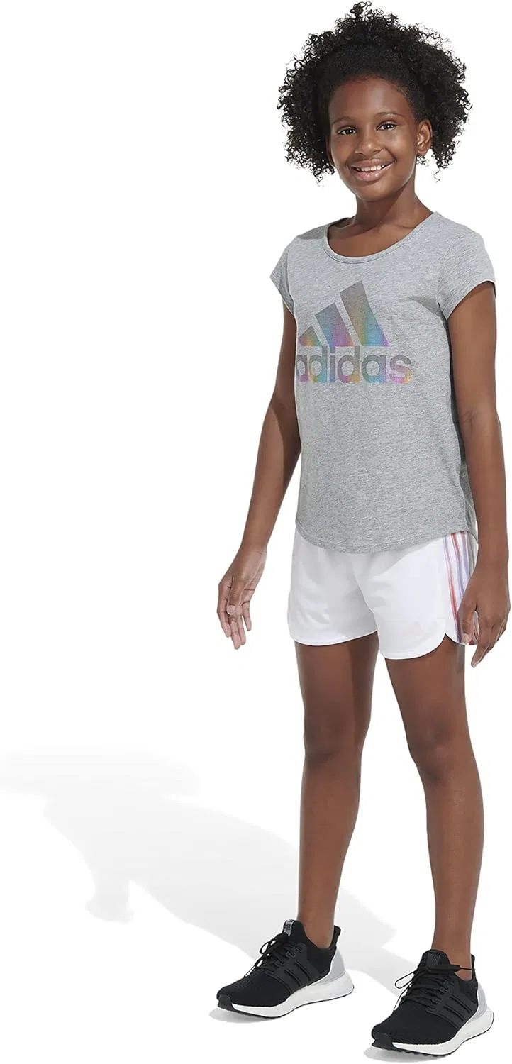 Детские шорты Adidas Aeroready с эластичным поясом, градиентными тремя полосками, подкладкой из сетчатой ткани Pacer, белый — фото 4