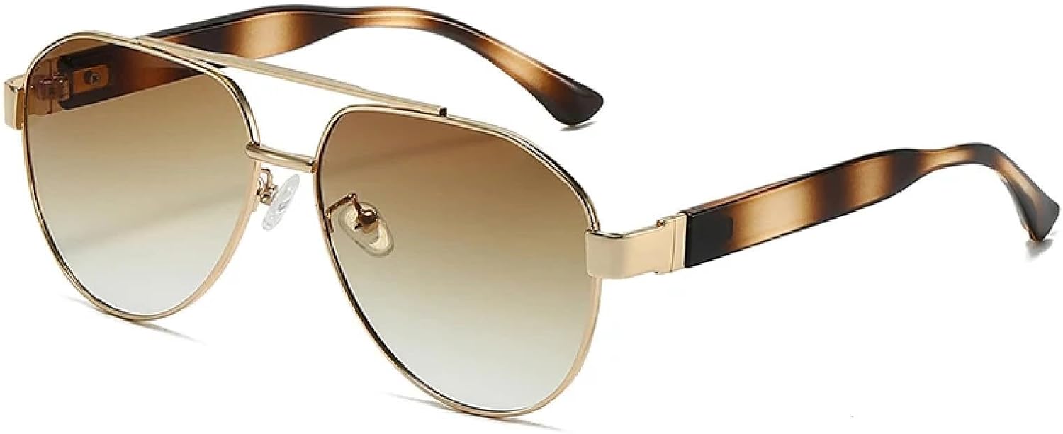 

Мужские солнцезащитные очки с двойным металлическим оправом, градиентные линзы, защита от УФ-излучения UV400, женские солнцезащитные очки в стиле панк DSVIGF, Golden Amber Tea