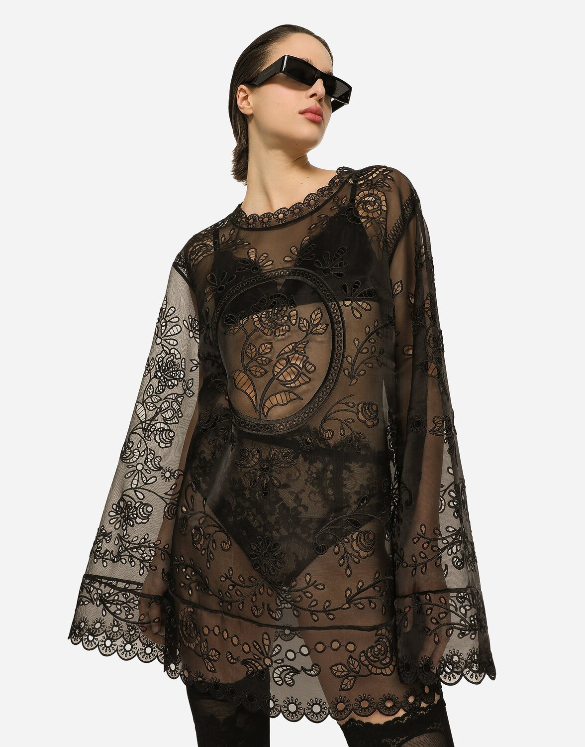 Платье-а-силуэта с кринолином и инкрустированной отделкой Dolce & Gabbana, черный — фото 4
