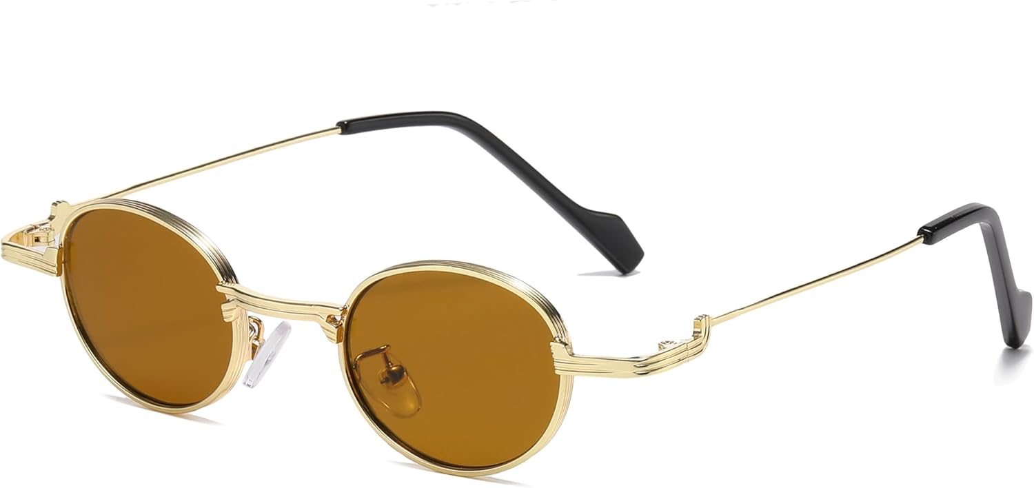 

Солнцезащитные очки Long Keeper Retro Oval для женщин и мужчин, маленькие круглые солнцезащитные очки в винтажном стиле, металл, панк, защита от УФ-излучения UV400, Gold Brown