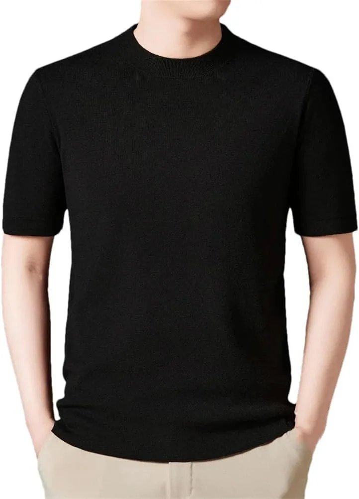 

Мужской вязаный пуловер с коротким рукавом и круглым вырезом