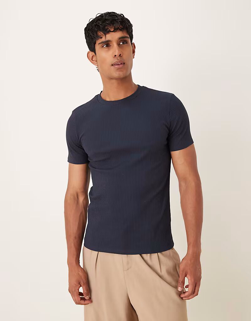

Футболка ASOS DESIGN Super Heavyweight Ribb Muscle Fit темно-синего цвета