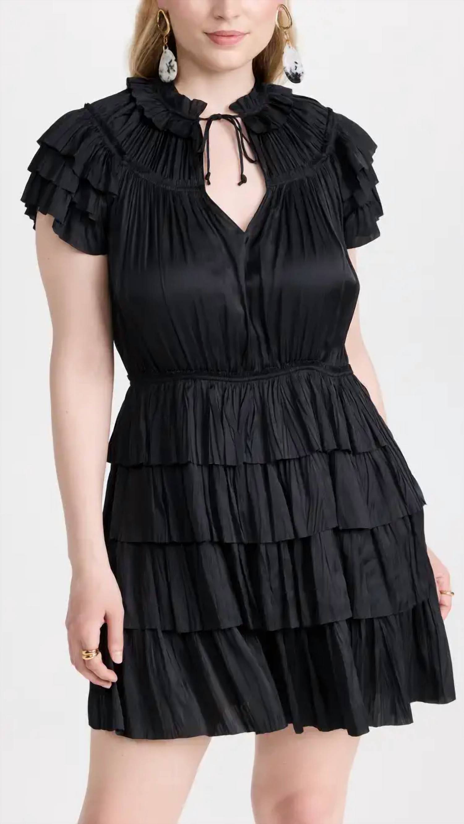 

Платье мини Vesna с плиссировкой в ​​цвете Noir Black Ulla Johnson