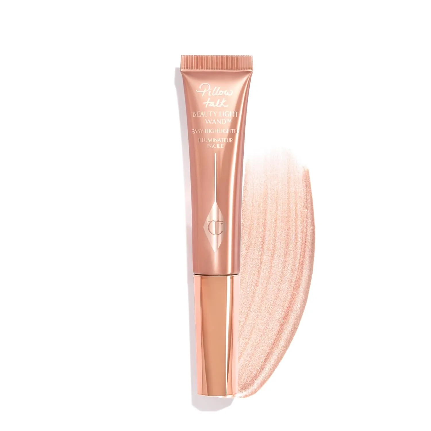 Жидкий хайлайтер Charlotte Tilbury Beauty Light Wand - средство для создания эффекта мягкого фокуса и румян для щек - перламутровый, невесомый, сияющий финиш., Pillow Talk Light/Medium - soft rose gold