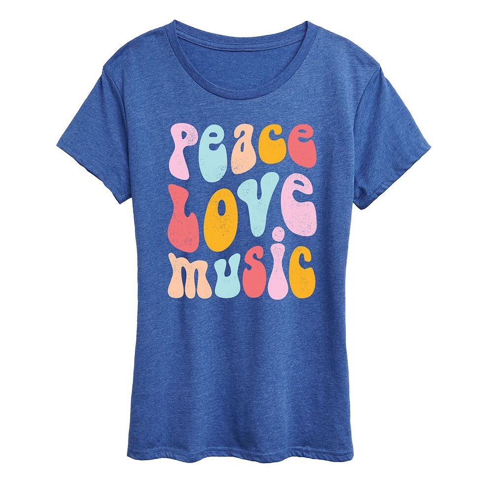 

Женская футболка Peace Love Music с рваным рисунком, цвет Heather Royal Blue