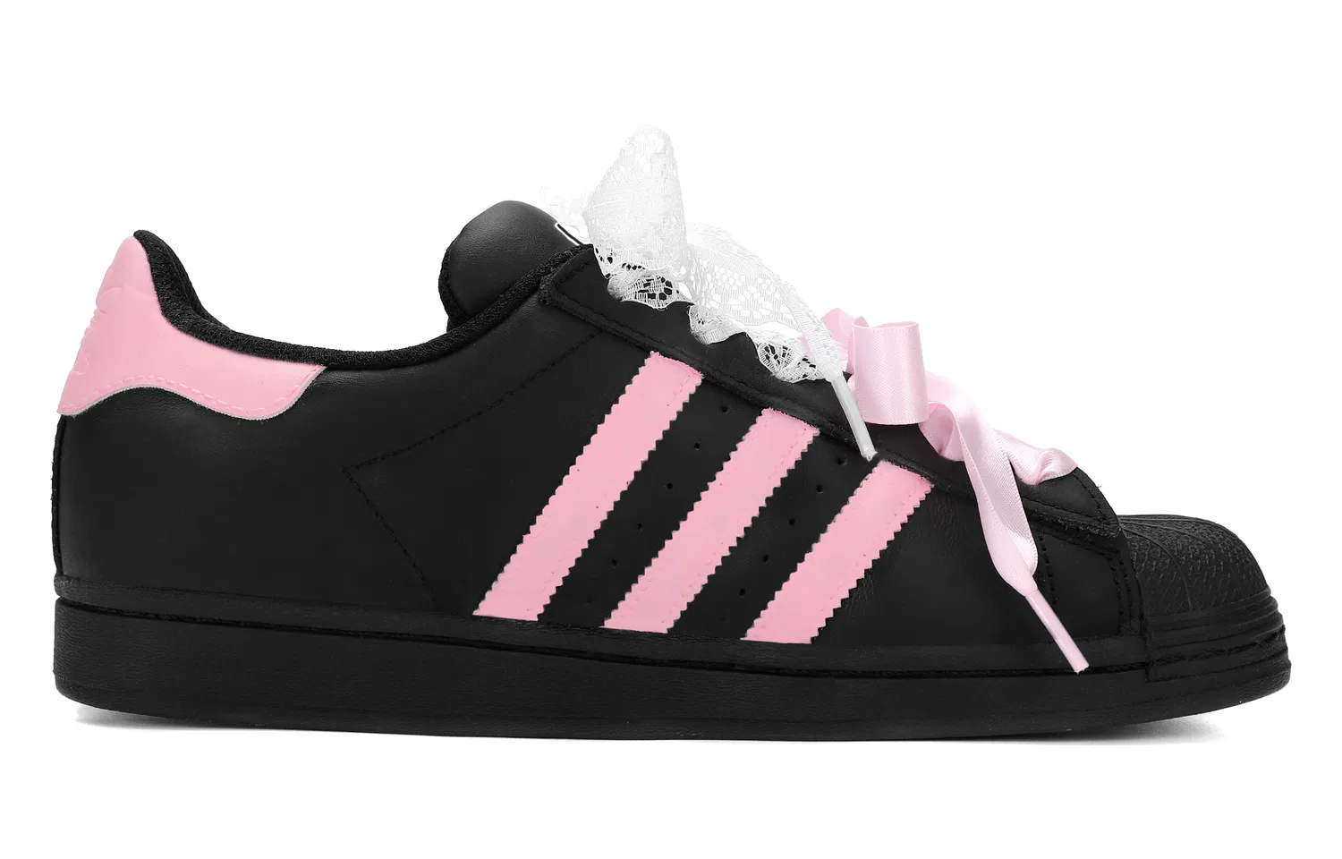 Кроссовки SUPERSTAR Abrasion Resistant Lightweight Cushioning Low top Kids' Skateboarding Shoes Black Pink Adidas Originals — фото 3