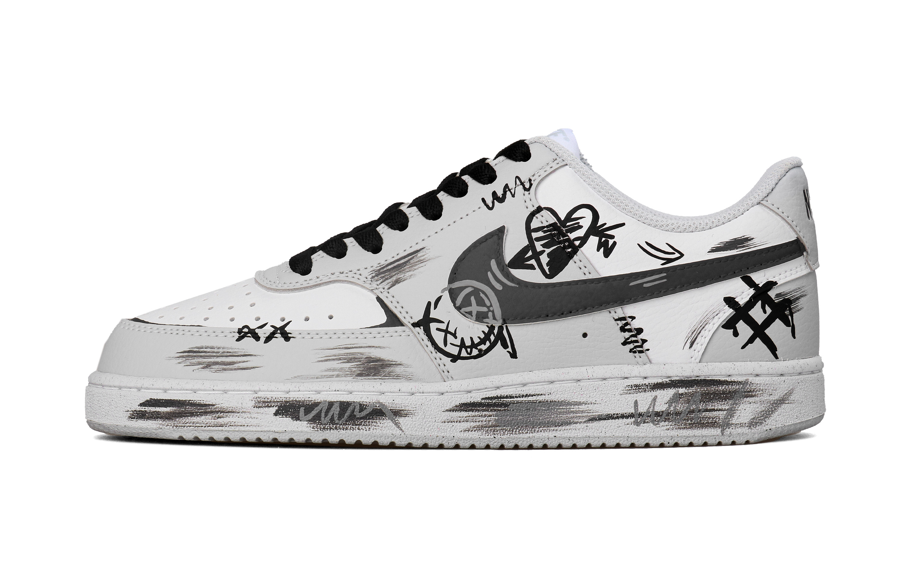 

Nike Кроссовки Court Vision Ultimate Custom, серые, износостойкие, с низким верхом, для скейтбординга, мужские, черно-бело-серые