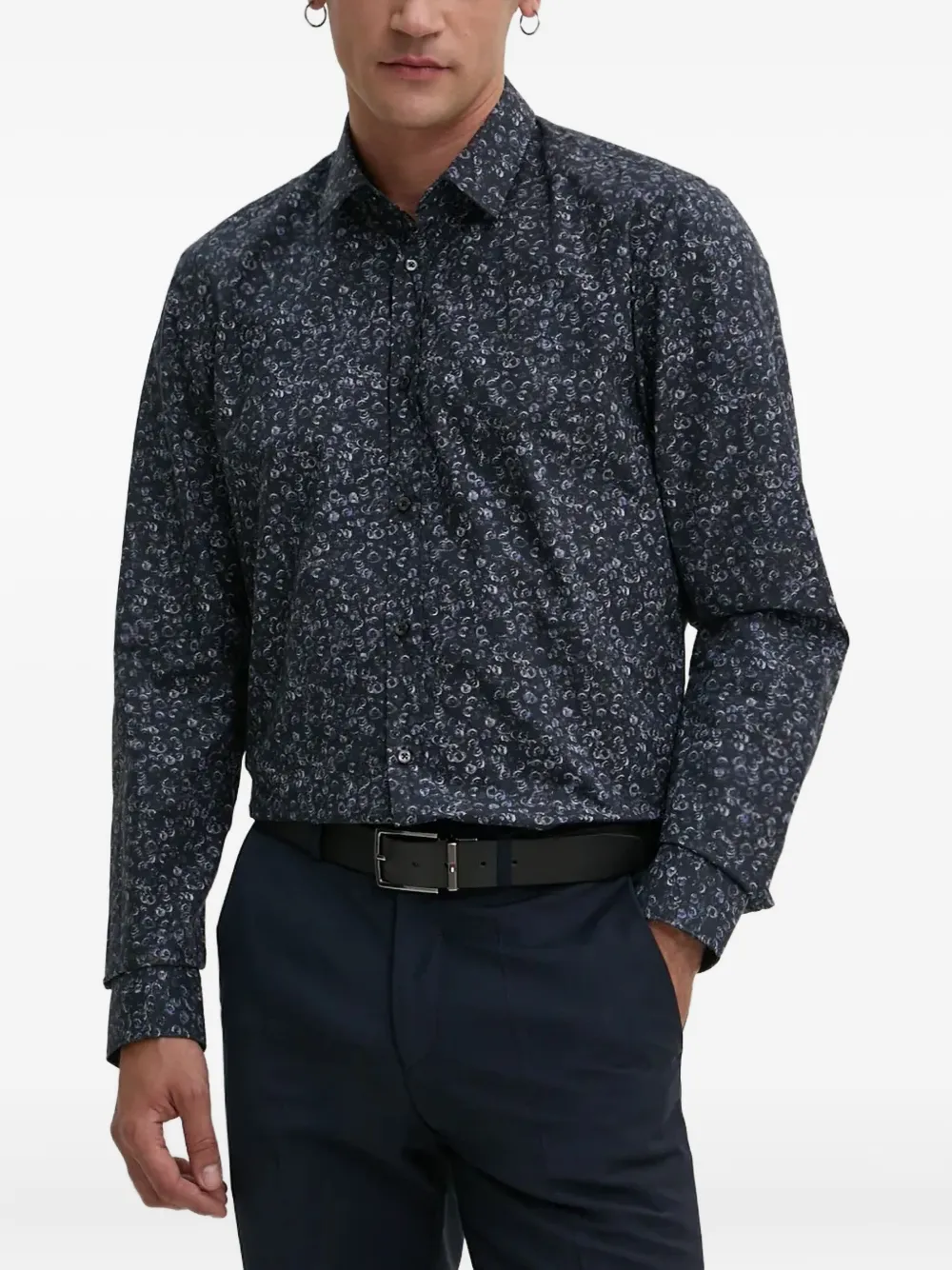 

Рубашка на пуговицах с цветочным принтом Hugo, синий