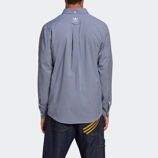 Рубашка originals x human made crossover embroidered long sleeves shirt blue Adidas, синий — фото 4