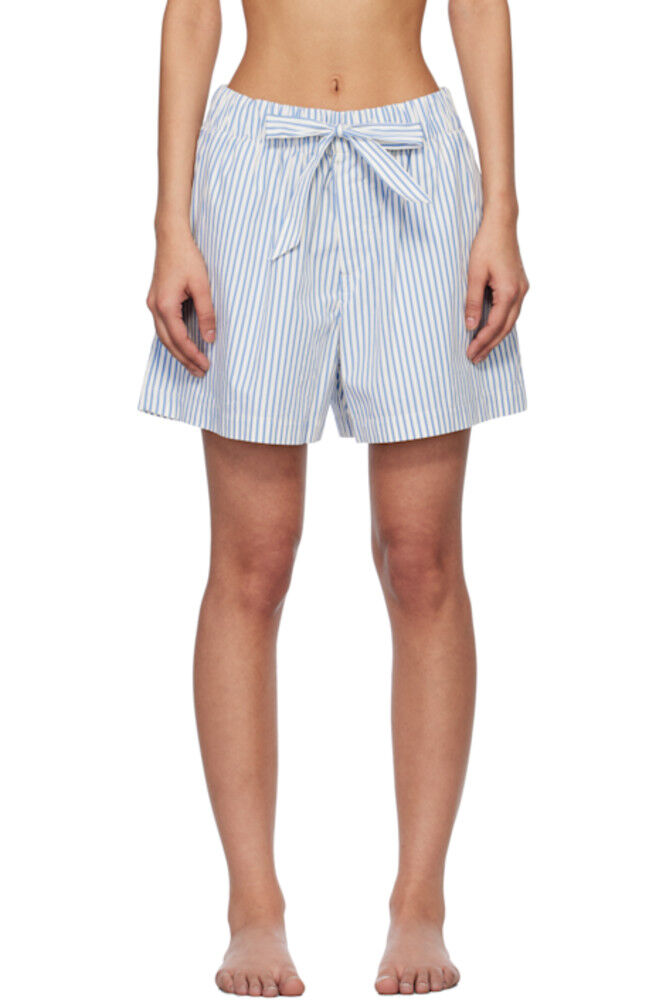 

Пижамные шорты из поплина цвета «Off-White & Blue» Tekla