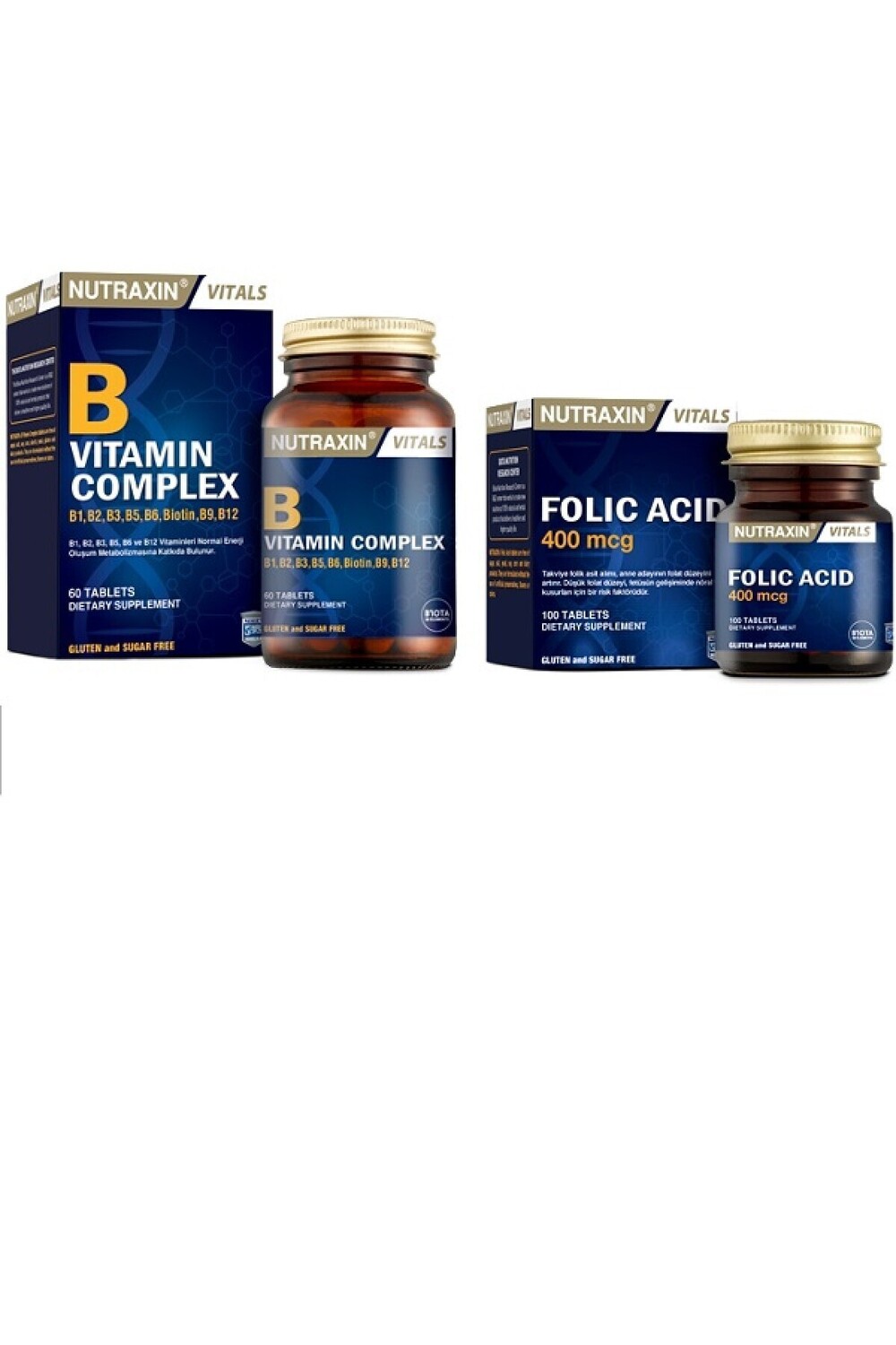 

Nutraxin Фолиевая кислота 100 таблеток + комплекс витаминов группы В 60 таблеток